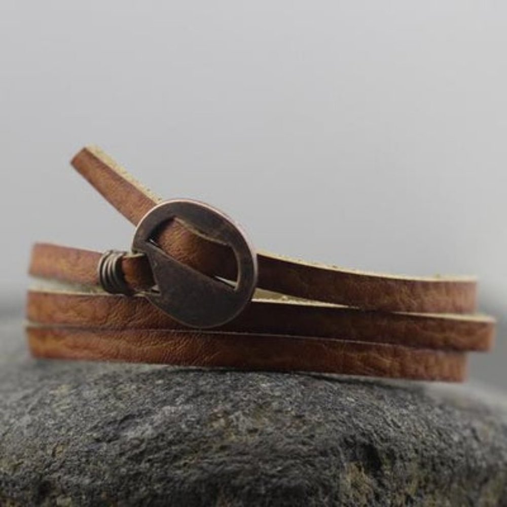 Men's Leather Wrap Bracelet Light Brown
